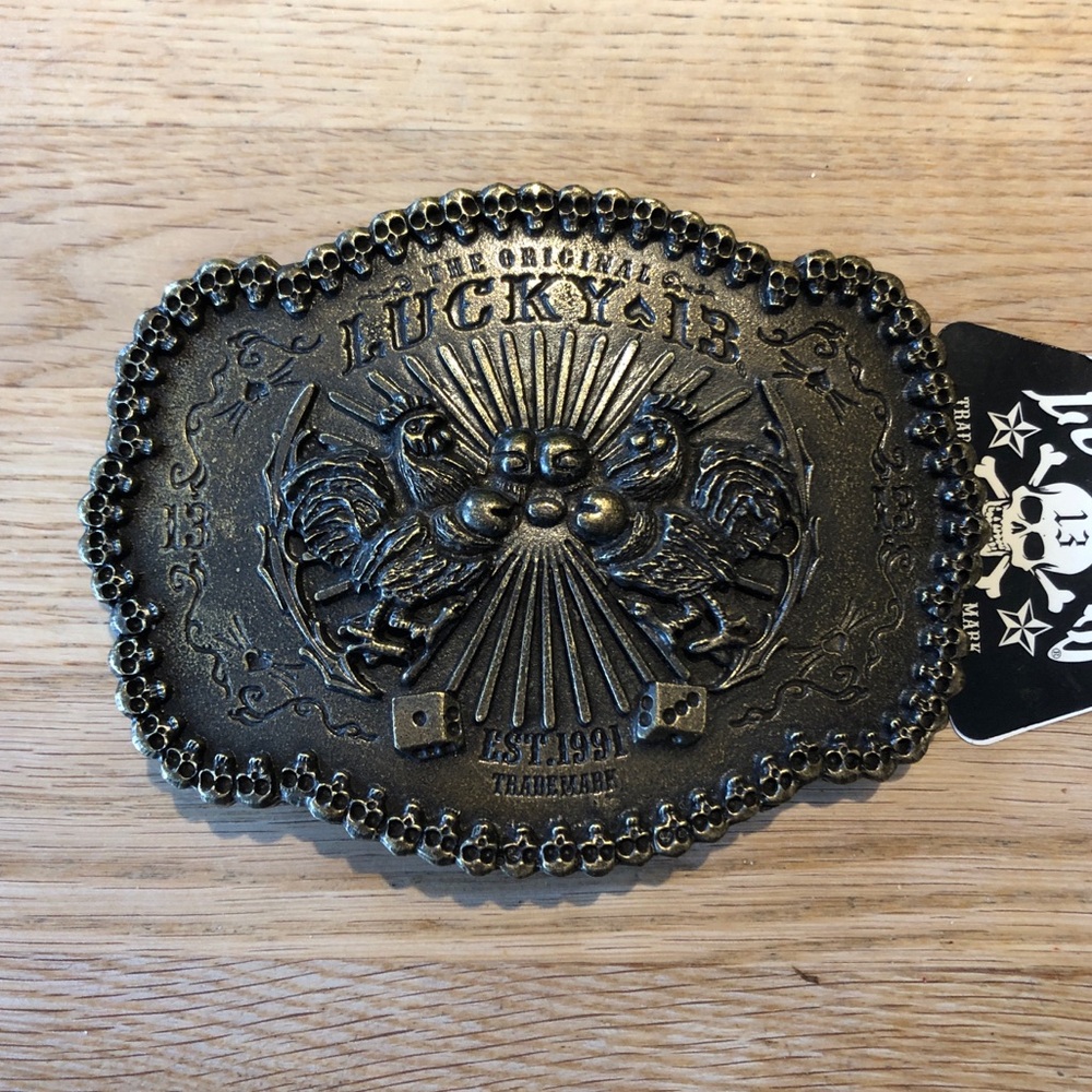 Rare! NWT Lucky 13 Rooster Rockabilly Punk Tattoo Belt Buckle